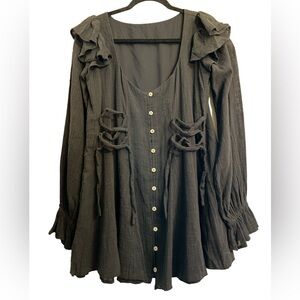 Free People Black Button-Down Dress